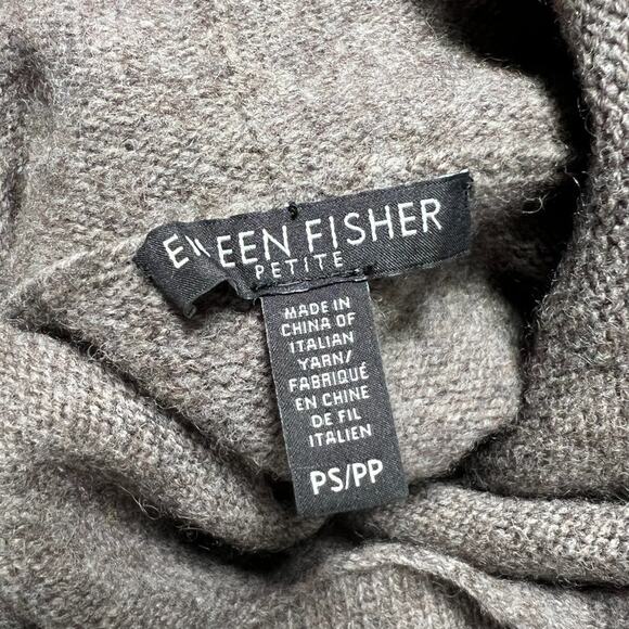 Eileen Fisher Yak Merino Wool Asymmetric Sweater SIZE Petite PS Tan STAIN - Picture 5 of 13